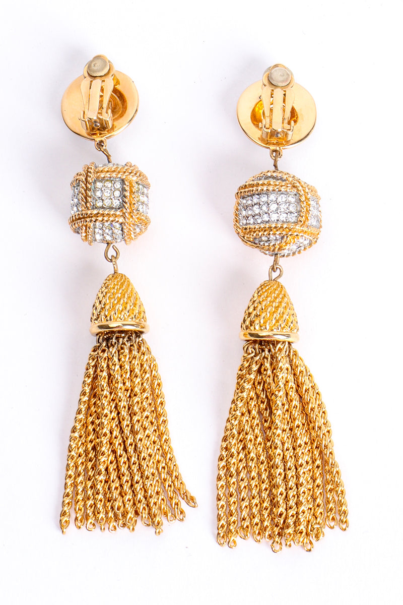 Vintage Swarovski Crystal Chain Tassel Drop Earrings backside at Recess Los Angeles