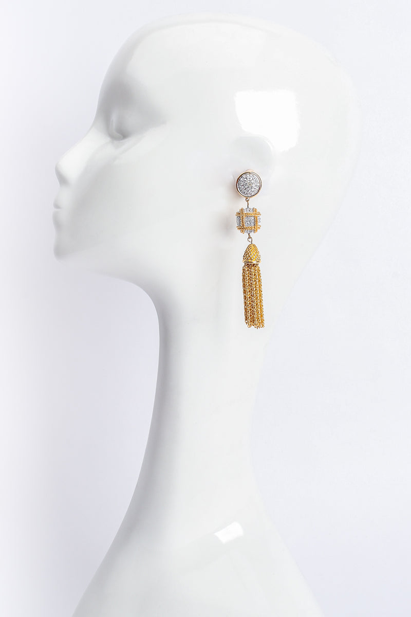 Vintage Swarovski Crystal Chain Tassel Drop Earrings on mannequin at Recess Los Angeles