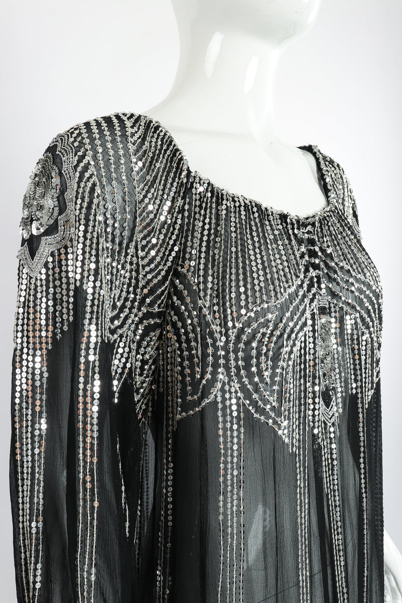Vintage Sweelo Sheer Sequined Chiffon Midi Dress on Mannequin neckline at Recess Los Angeles