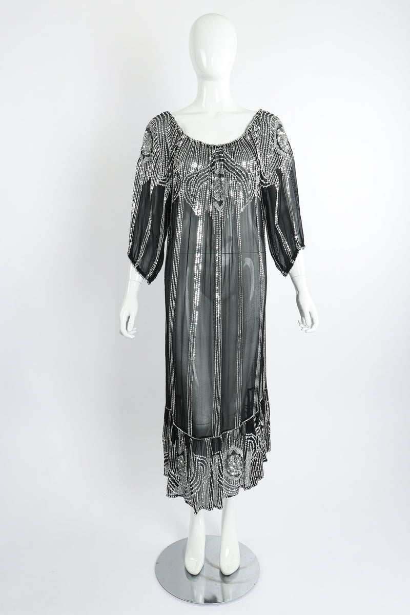 Vintage Sweelo Sheer Sequined Chiffon Midi Dress on Mannequin front at Recess Los Angeles