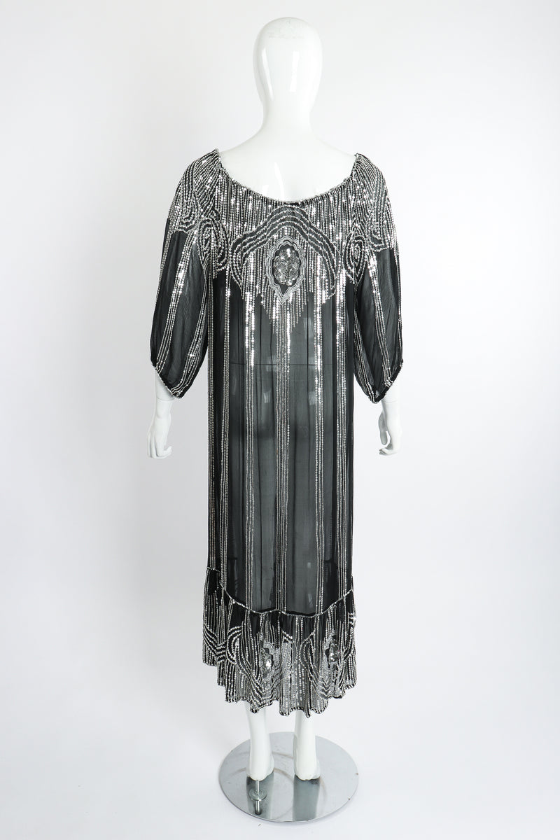 Vintage Sweelo Sheer Sequined Chiffon Midi Dress on Mannequin back at Recess Los Angeles