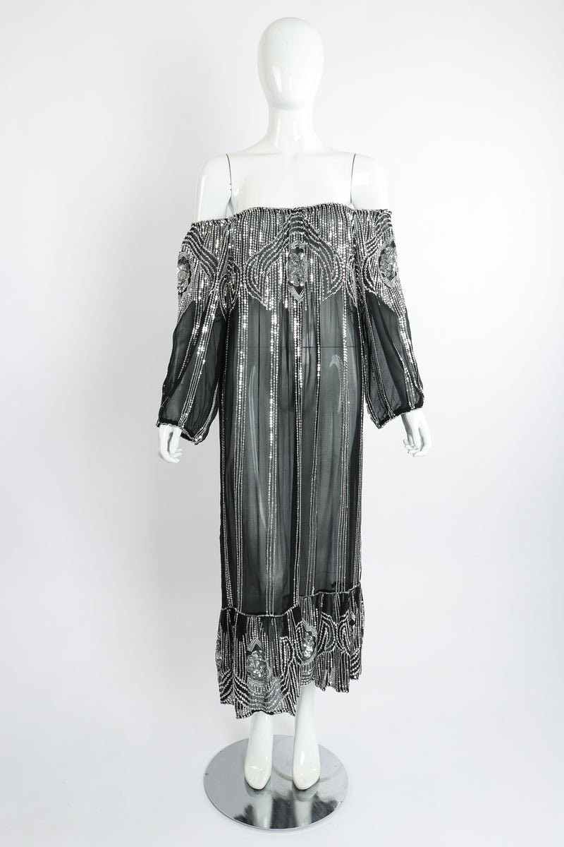 Vintage Sweelo Sheer Sequined Chiffon Midi Dress on Mannequin front ots at Recess Los Angeles