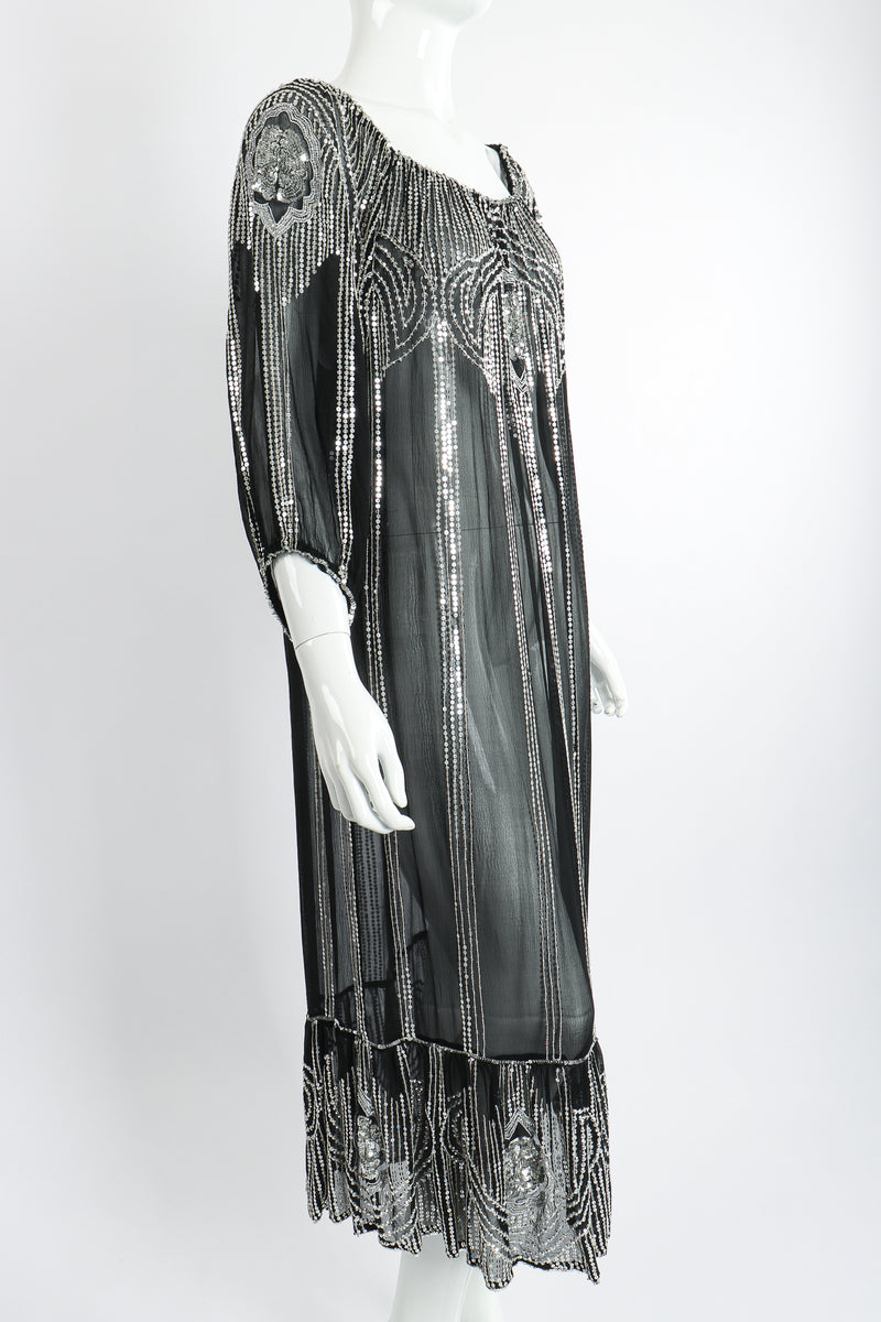 Vintage Sweelo Sheer Sequined Chiffon Midi Dress on Mannequin angle at Recess Los Angeles