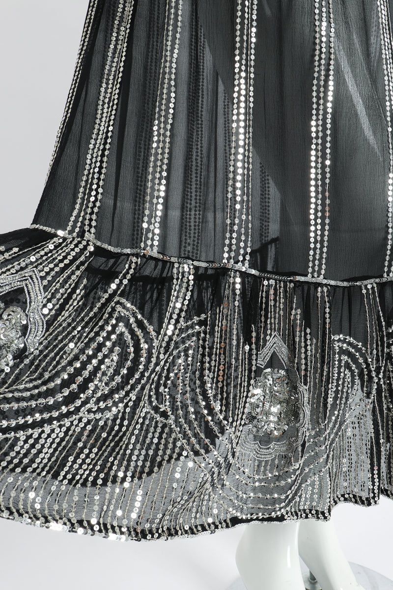 Vintage Sweelo Sheer Sequined Chiffon Midi Dress on Mannequin hem at Recess Los Angeles