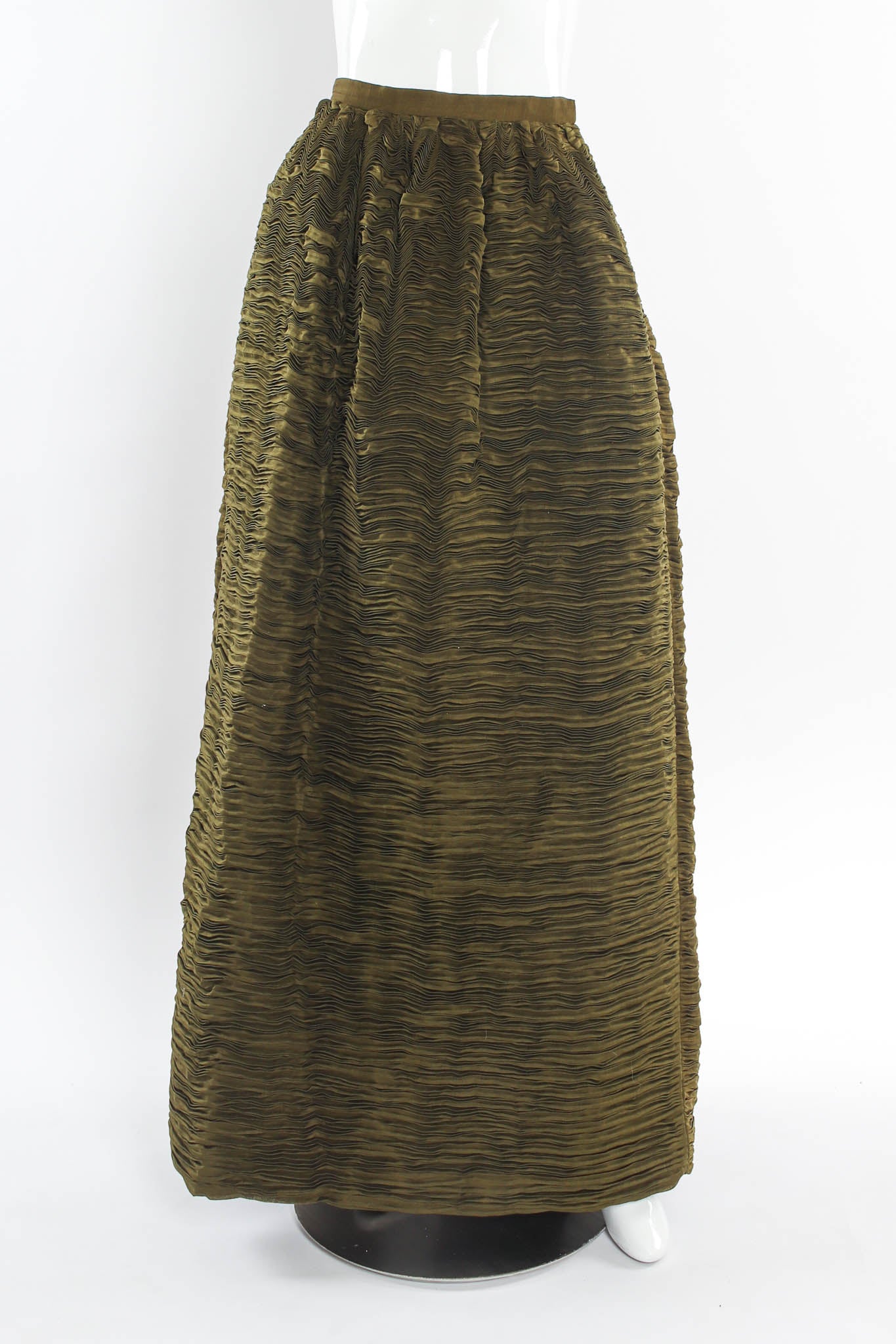 Vintage Sybil Connolly Hand Pleated Linen Skirt mannequin front @ Recess LA