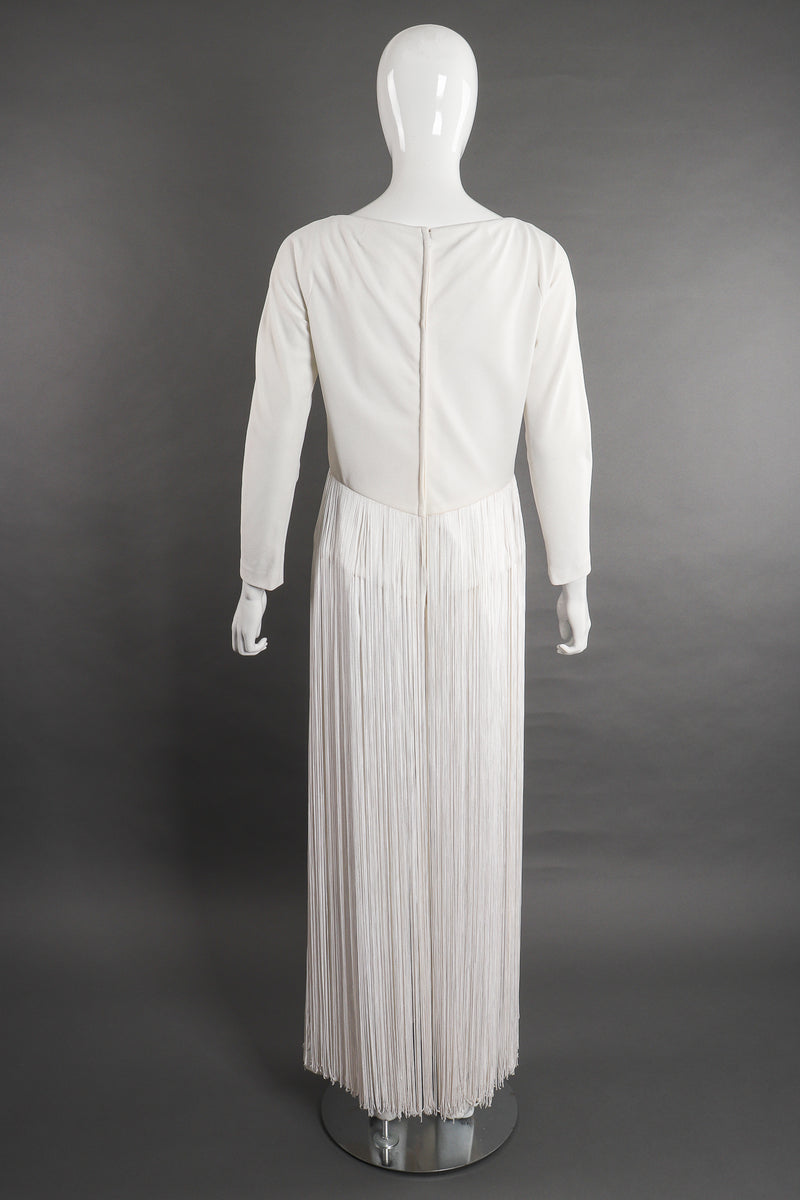 Vintage Sydney North Long Fringe Wedding Bridal Jumpsuit On Mannequin back at Recess Los Angeles