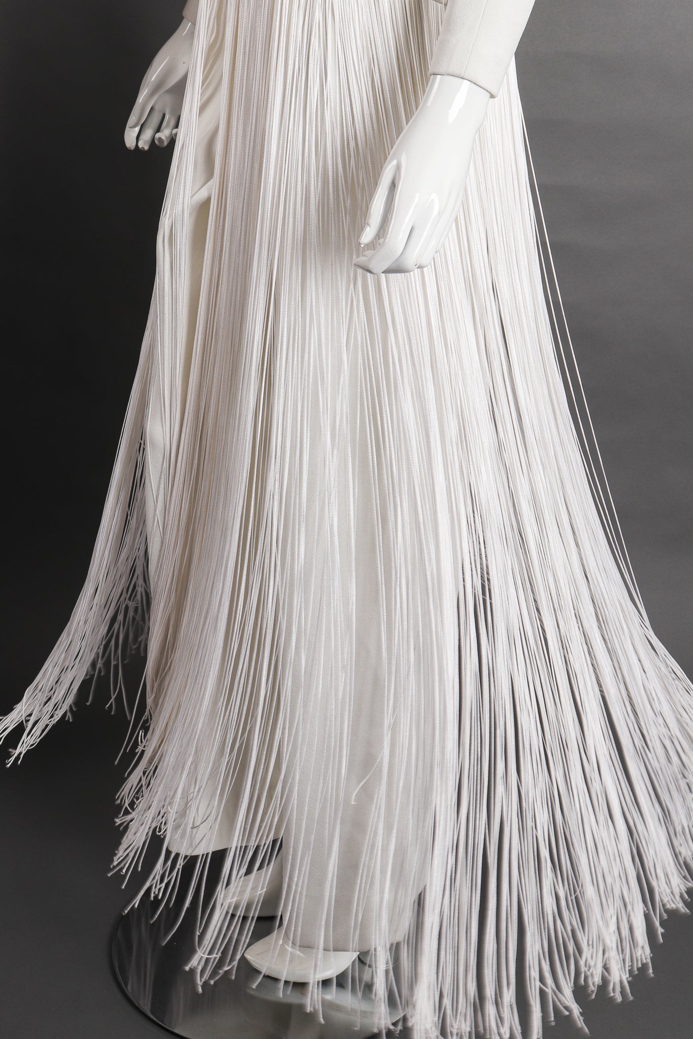 Vintage Sydney North Long Fringe Wedding Bridal Jumpsuit On Mannequin fringe at Recess Los Angeles