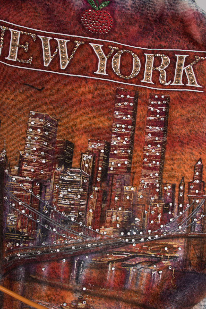 Tony Alamo 1987 New York Twin Towers Skyline Sunset Embellished Denim Jacket