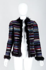 Vintage Talk Of The Walk Woven Leather Suede Silk Ribbon Jacket on Mannequin open at Recess