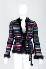 Vintage Talk Of The Walk Woven Leather Suede Silk Ribbon Jacket on Mannequin front at Recess