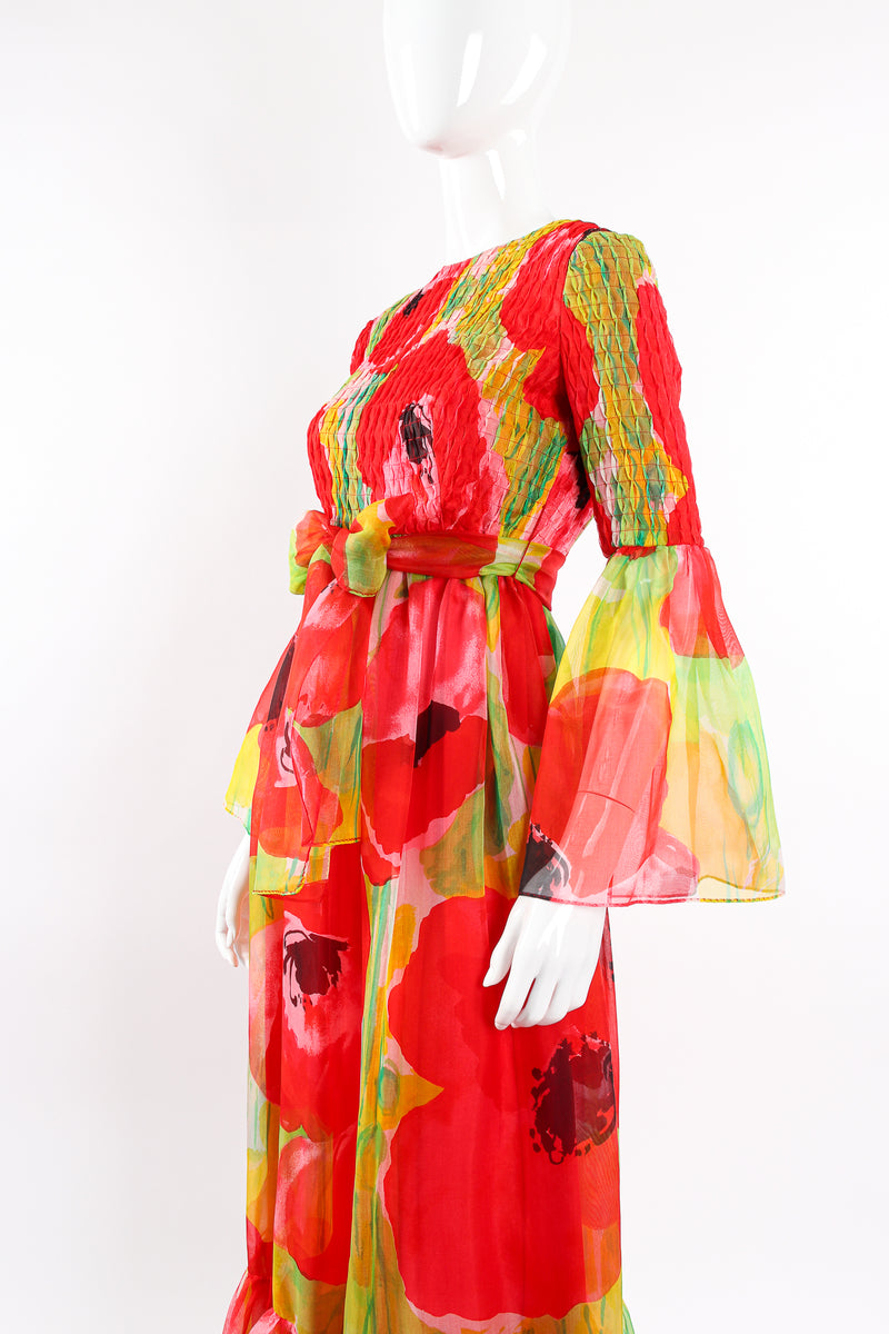 Vintage Teal Traina Silk Organza Watercolor Poppy Dress on Mannequin crop at Recess Los Angeles