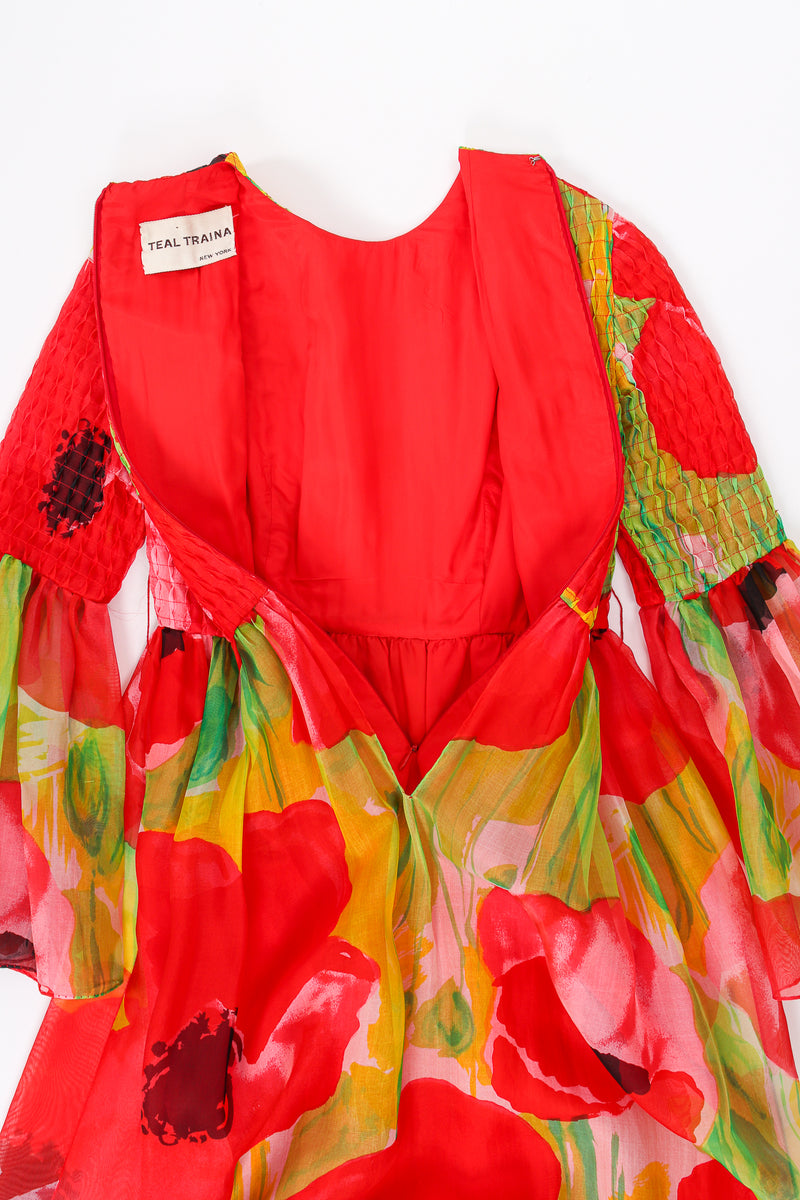 Vintage Teal Traina Silk Organza Watercolor Poppy Dress lining at Recess Los Angeles