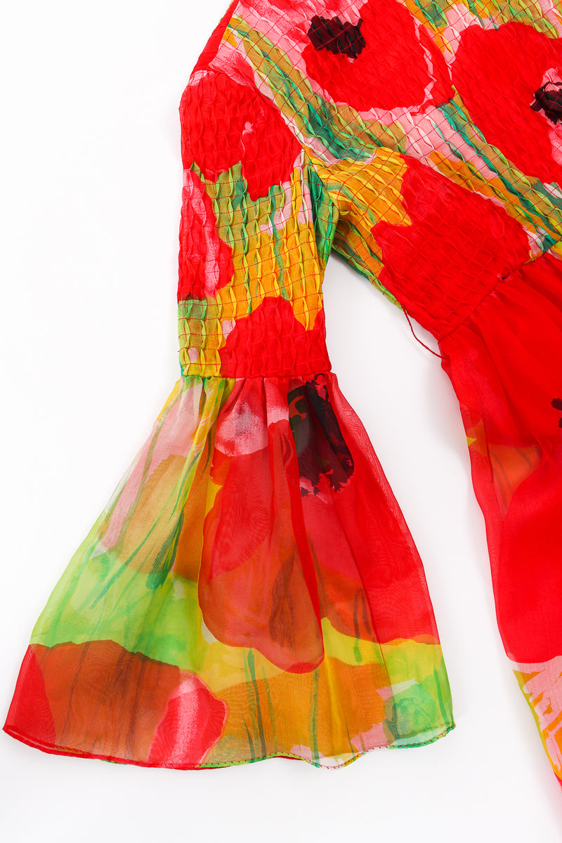 Vintage Teal Traina Silk Organza Watercolor Poppy Dress sleeve at Recess Los Angeles