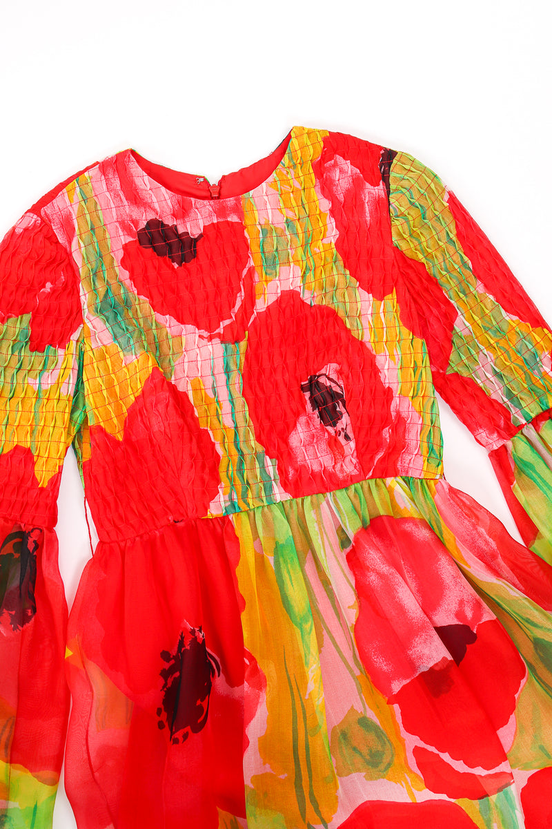 Vintage Teal Traina Silk Organza Watercolor Poppy Dress bodice at Recess Los Angeles