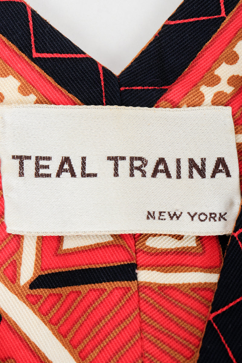 Vintage Teal Traina Geometric Print High Low Dress - Label