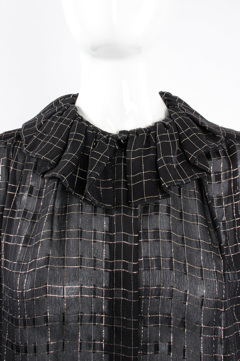 Vintage Ted Lapidus Sheer Silk Ruffle Collar Lamé Blouse on Mannequin collar at Recess Los Angeles