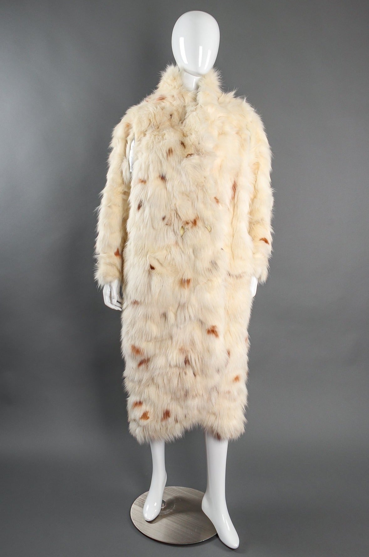 Vintage Ted Lapidus Long Fox Fur Rock Star Coat on Mannequin front at Recess Los Angeles