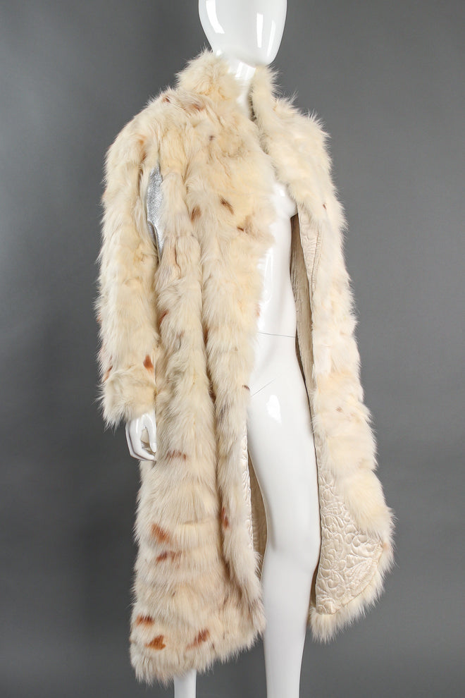 Vintage Ted Lapidus Long Fox Fur Rock Star Coat on Mannequin angle at Recess Los Angeles
