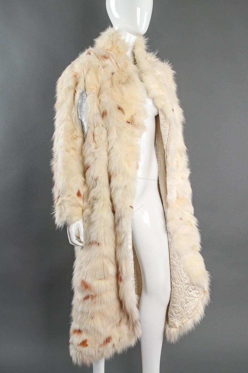 Vintage Ted Lapidus Long Fox Fur Rock Star Coat on Mannequin angle at Recess Los Angeles