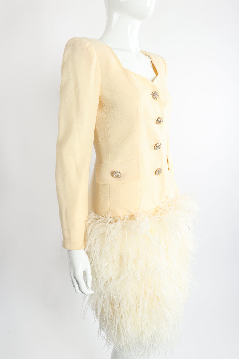 Vintage Teri Jon Wedding bridal Ostrich Pouf Jacket & Skirt Set on Mannequin Angle @ Recess LA