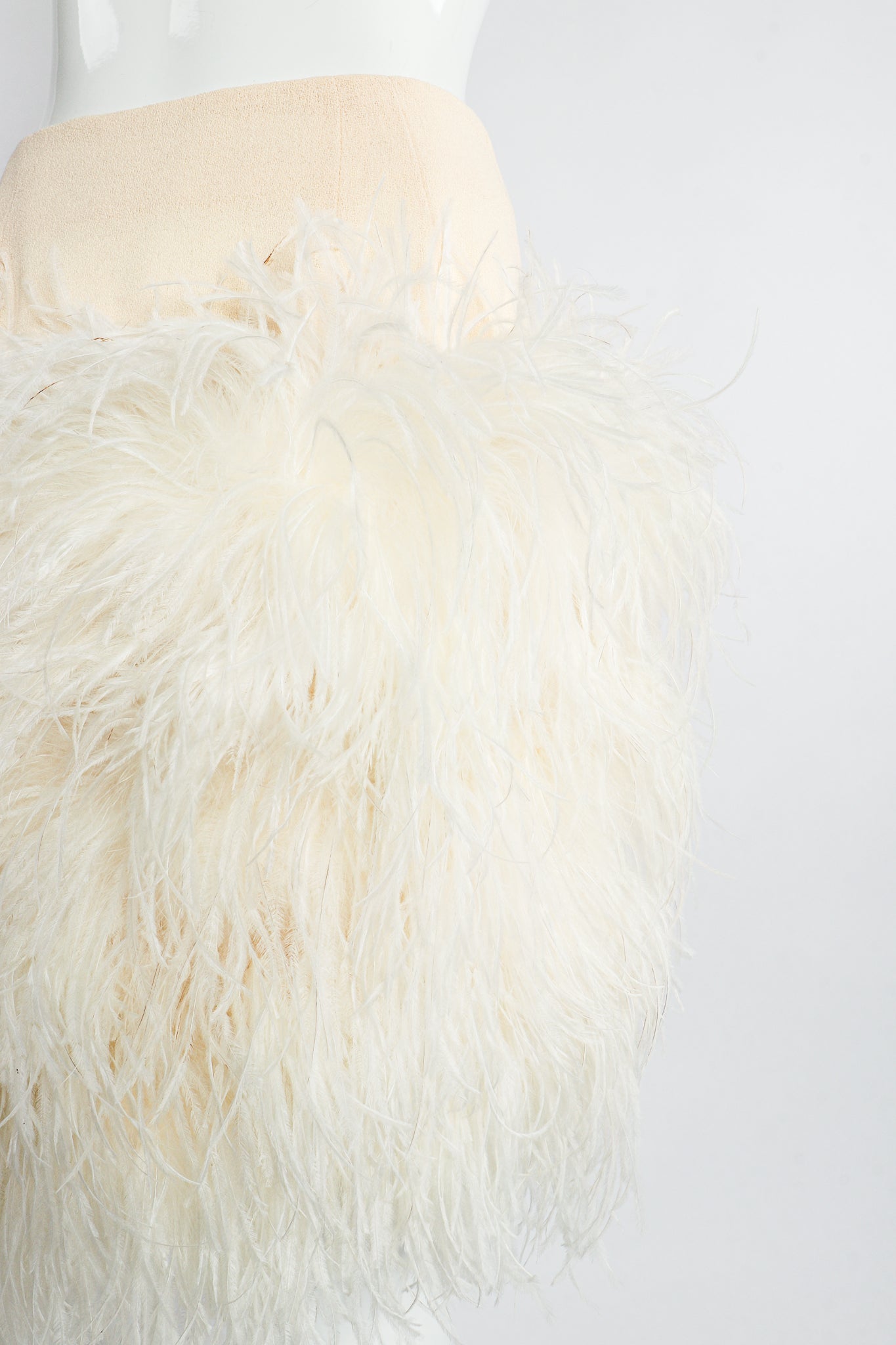 Vintage Teri Jon Wedding bridal Ostrich Pouf Skirt Set on Mannequin Hip @ Recess LA