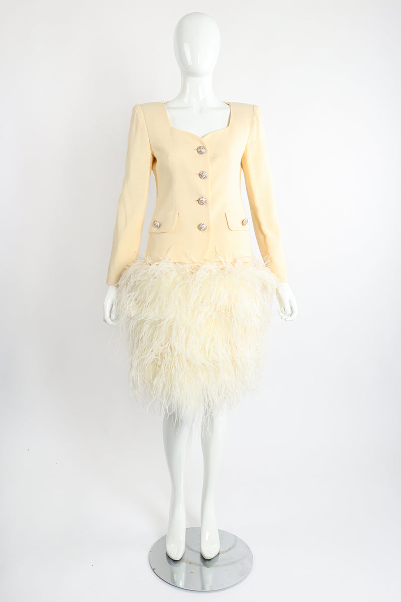 Vintage Teri Jon Wedding bridal Ostrich Pouf Jacket & Skirt Set on Mannequin Front @ Recess LA