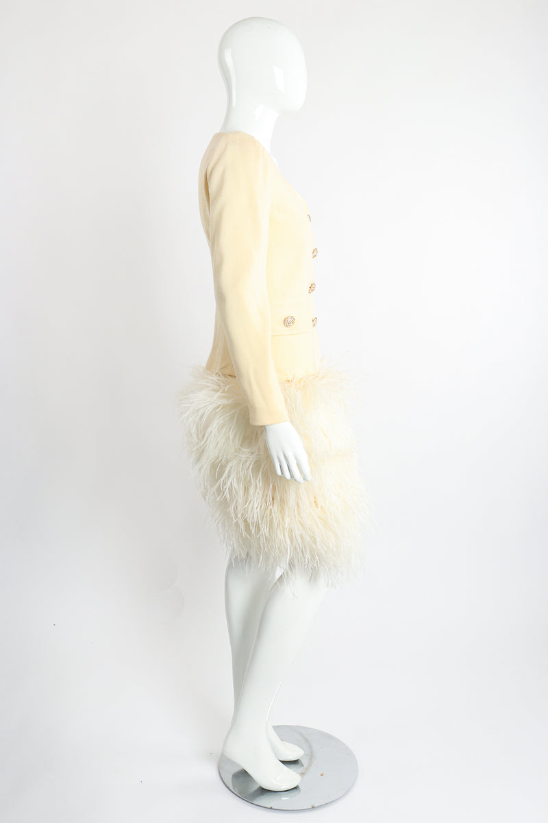 Vintage Teri Jon Wedding bridal Ostrich Pouf Jacket & Skirt Set on Mannequin Side @ Recess LA