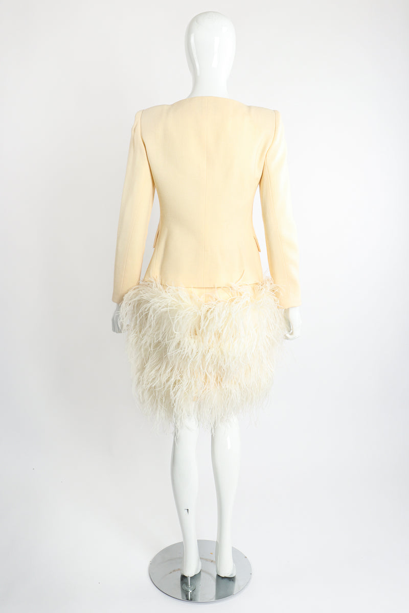 Vintage Teri Jon Wedding bridal Ostrich Pouf Jacket & Skirt Set on Mannequin Back @ Recess LA