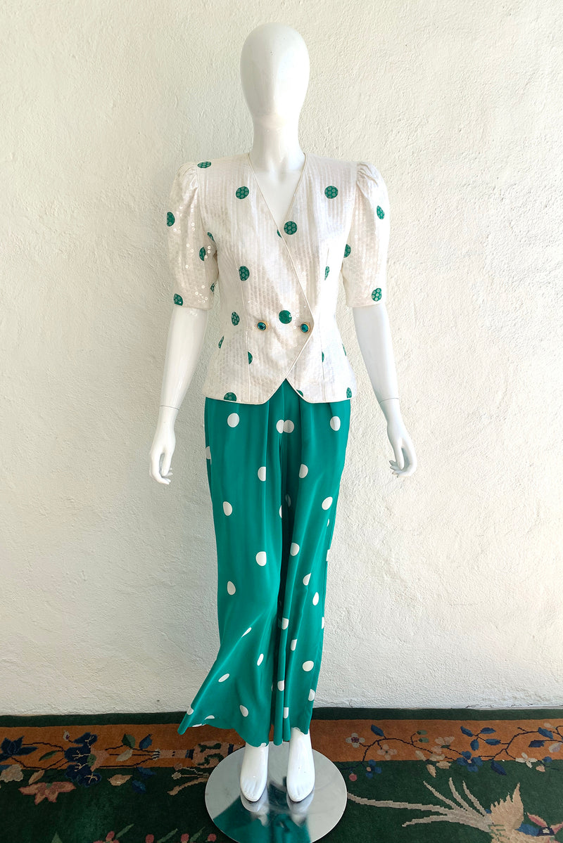 Vintage Rickie Freeman for Teri Jon Polka Sequin Jacket & Pant Set on Mannequin front at Recess