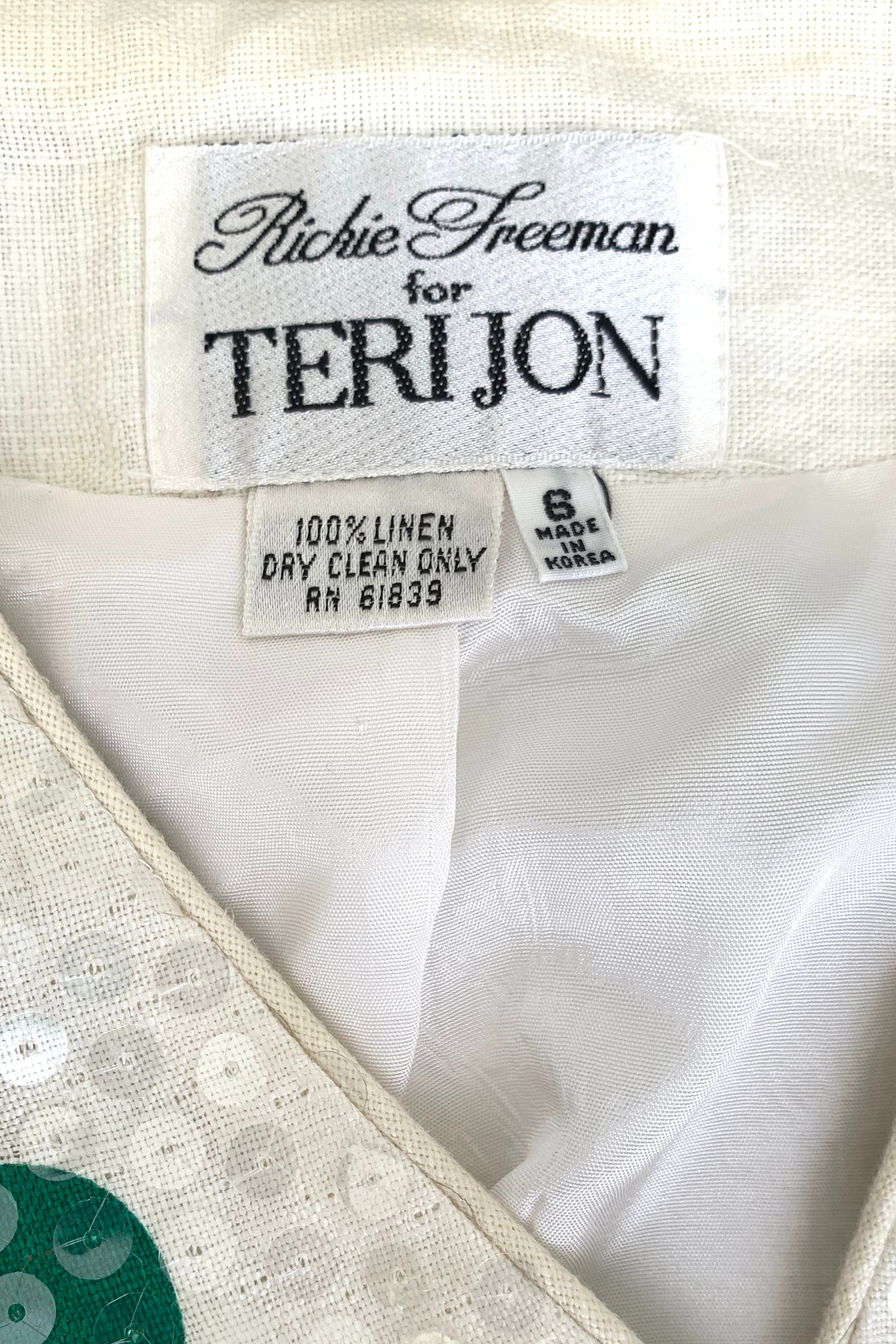 Vintage Rickie Freeman for Teri Jon Polka jakcet Pant Set label at Recess