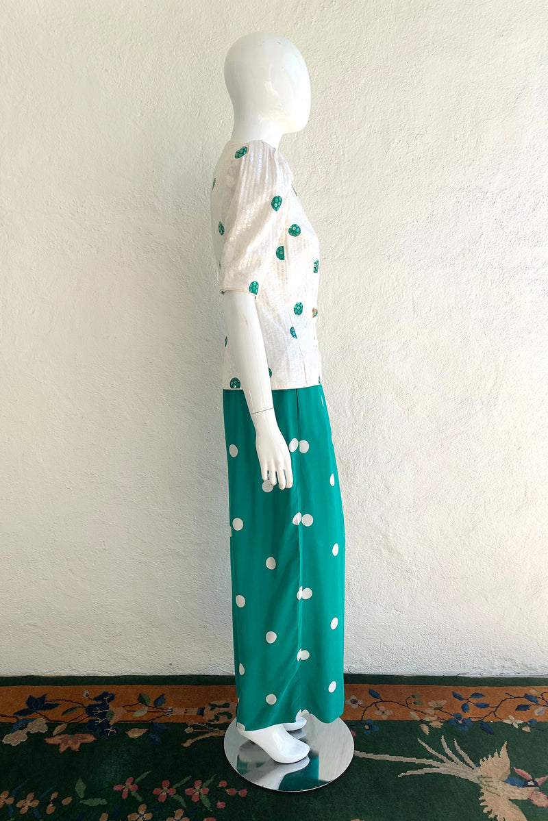 Vintage Rickie Freeman for Teri Jon Polka Sequin Jacket & Pant Set on Mannequin side at Recess