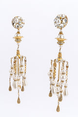 Vintage David Mandel Crystal Pearl Filigree Chandelier Earrings front hang @ Recess LA