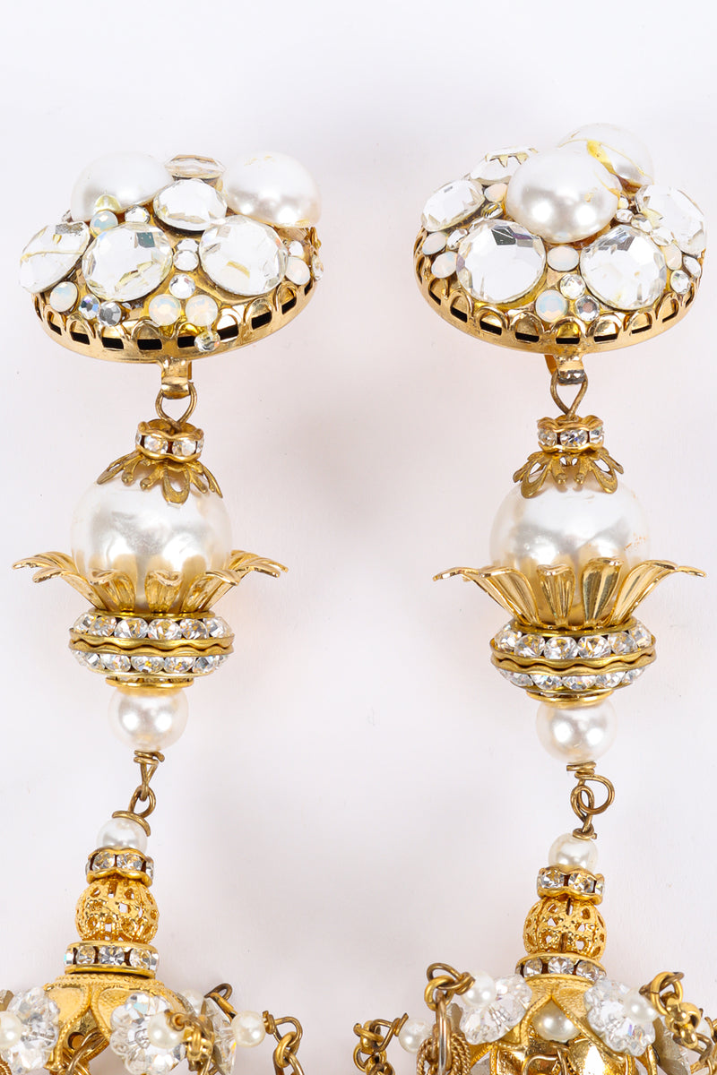 Vintage David Mandel Crystal Pearl Filigree Chandelier Earrings top detail @ Recess LA