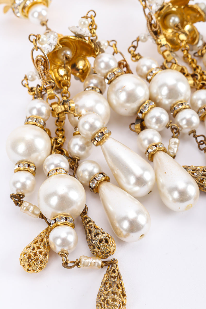 Vintage David Mandel Crystal Pearl Filigree Chandelier Earrings light scuffs on pearl  @ Recess LA
