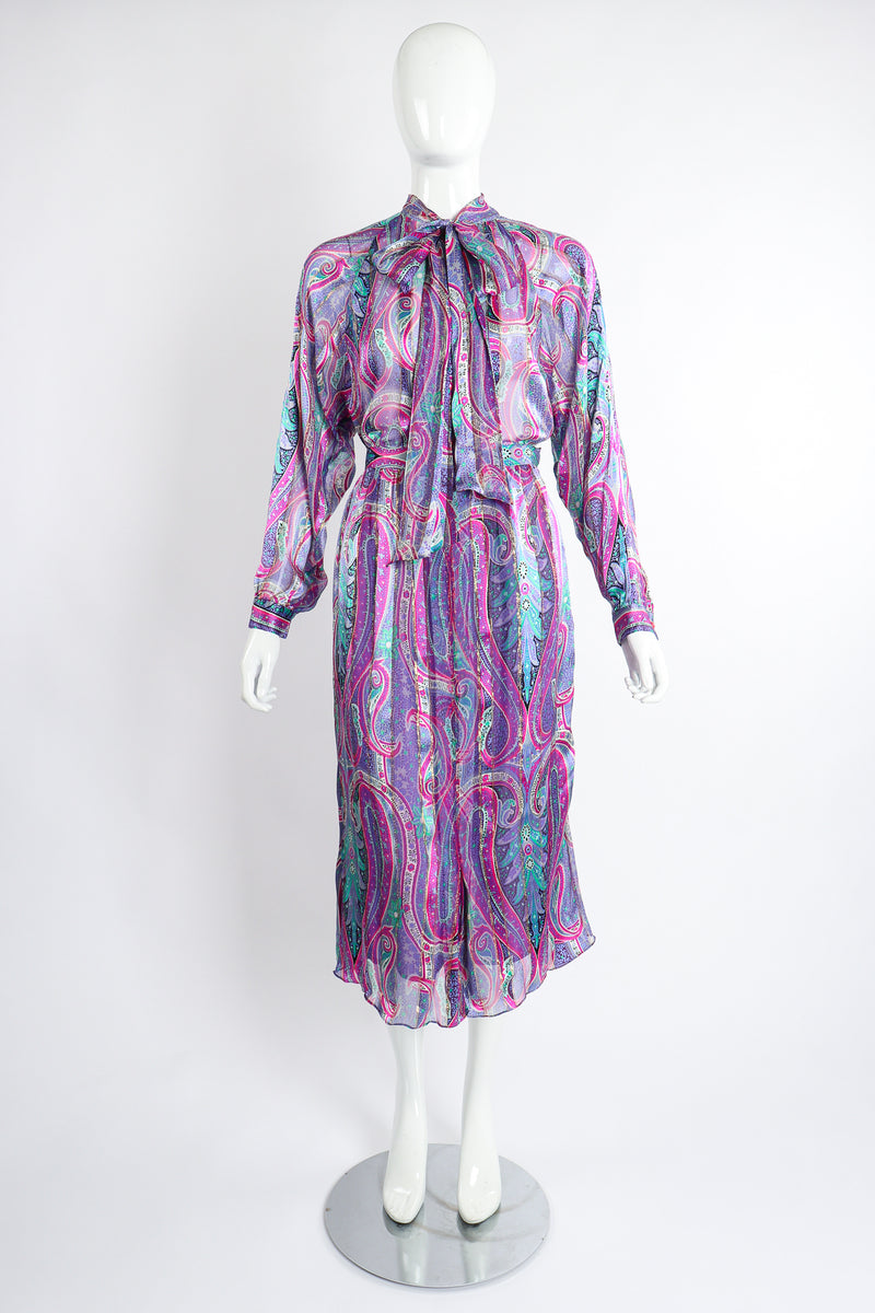 Vintage Silk Farm Sheer Paisley Blouse & Skirt Set on Mannequin front at Recess Los Angeles