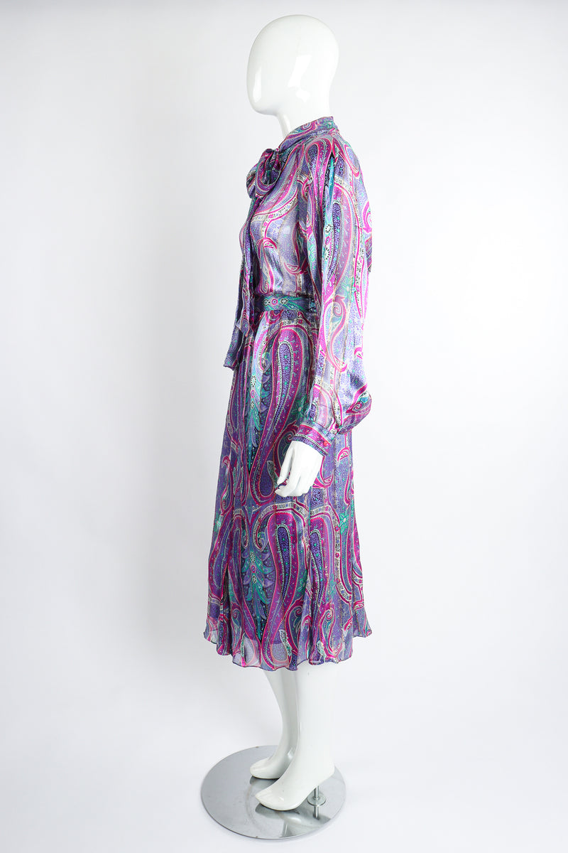Vintage Silk Farm Sheer Paisley Blouse & Skirt Set on Mannequin side at Recess Los Angeles