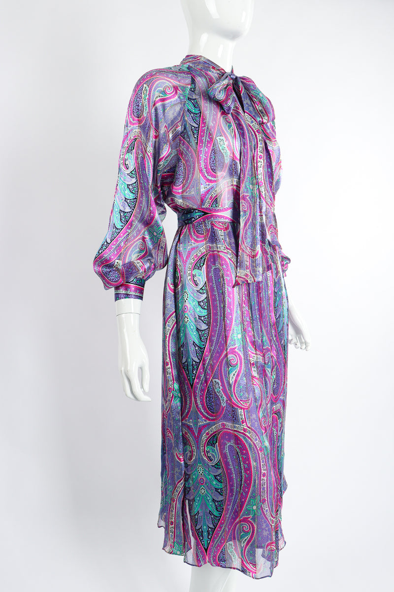 Vintage Silk Farm Sheer Paisley Blouse & Skirt Set on Mannequin angle at Recess Los Angeles