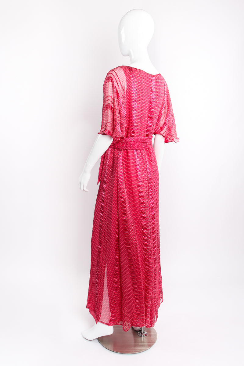 Vintage The Silk Farm Chiffon Mini Print Butterfly Sleeve Dress on Mannequin back angle @ Recess LA