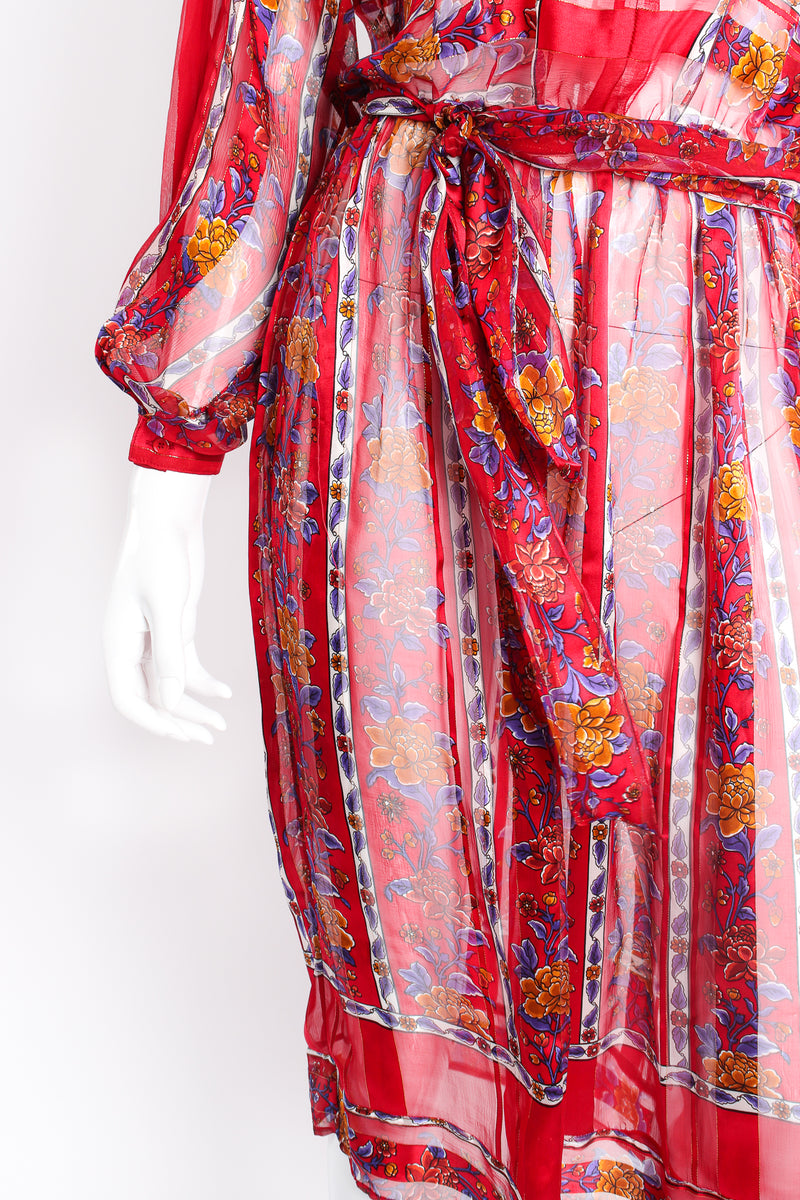 Vintage The Silk Farm Sheer Striped Floral Silk Chiffon Dress on mannequin skirt at Recess LA