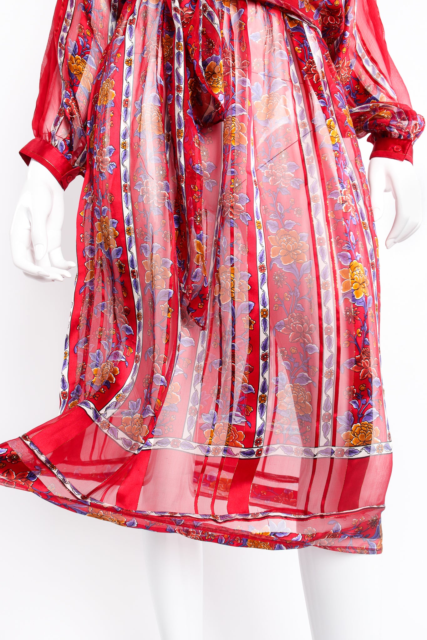 Vintage The Silk Farm Sheer Striped Floral Silk Chiffon Dress on mannequin skirt at Recess LA