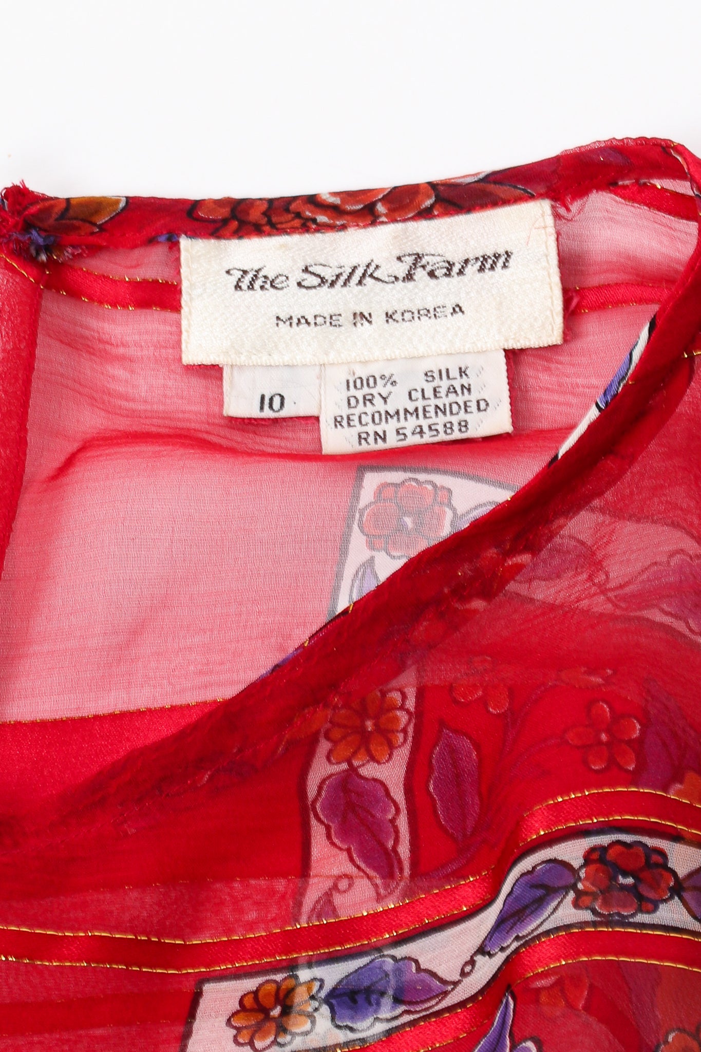 Vintage The Silk Farm Sheer Striped Floral Silk Chiffon Dress label at Recess LA