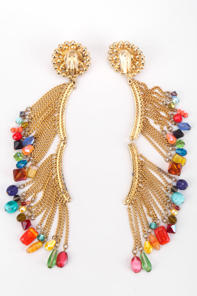 Recess Los Angeles David Mandel The Show Must Go On XL Rainbow Beaded Fringe Waterfall Dangle Earring