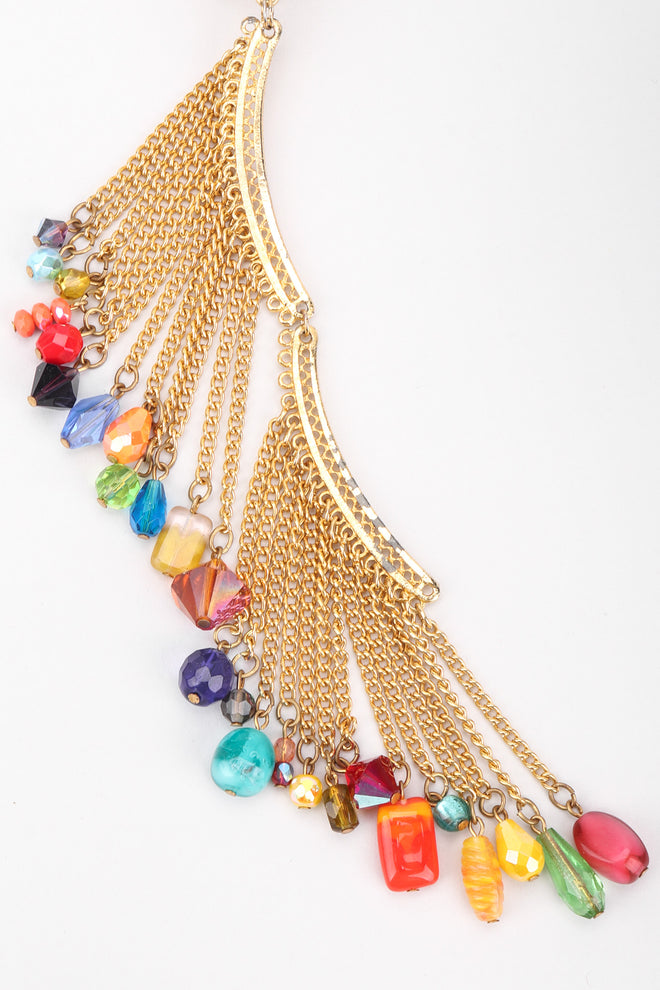 Recess Los Angeles Vintage David Mandel The Show Must Go On XL Rainbow Beaded Fringe Waterfall Dangle Earring