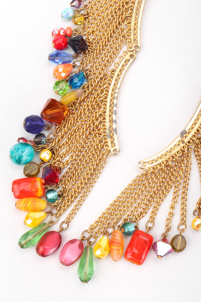 Recess Los Angeles Vintage David Mandel The Show Must Go On XL Rainbow Beaded Fringe Waterfall Dangle Earring