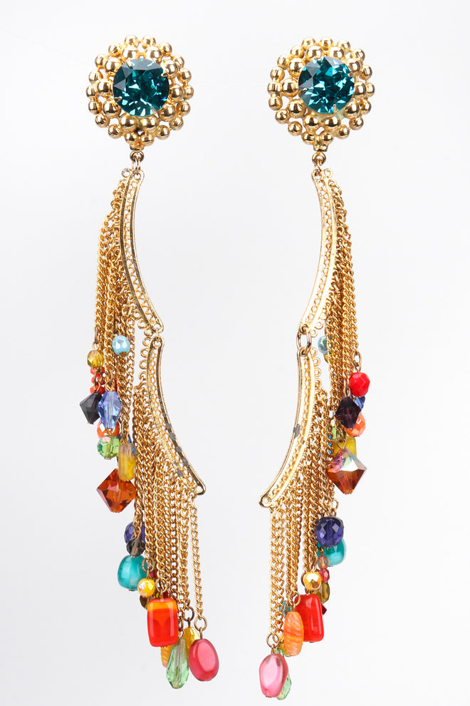 Recess Los Angeles Vintage David Mandel The Show Must Go On XL Rainbow Beaded Fringe Waterfall Dangle Earring
