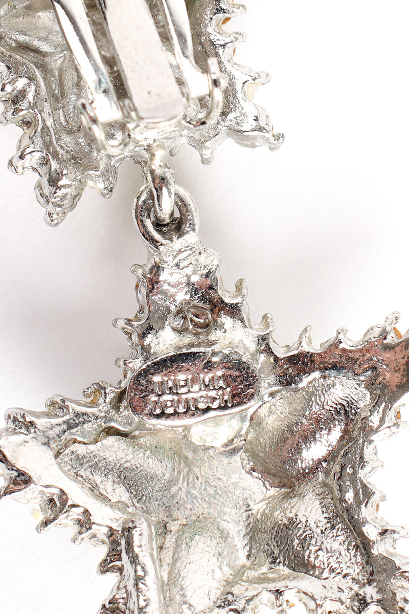 Vintage Thelma Deutsch Asymmetrical Crystal Moon & Star Earrings signature cartouche at Recess LA
