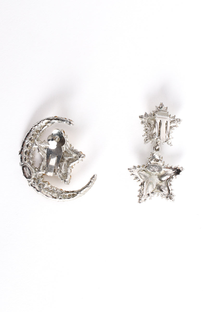 Vintage Thelma Deutsch Asymmetrical Crystal Moon & Star Earrings backside at Recess Los Angeles