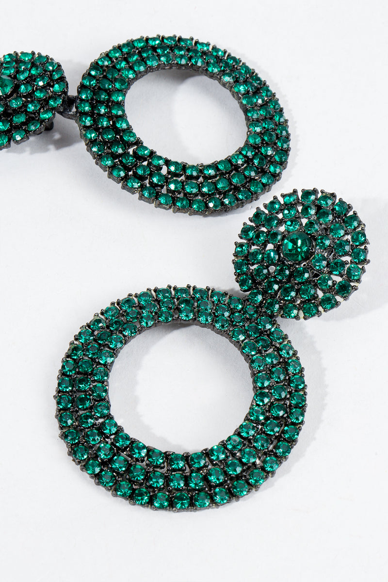 Vintage Thelma Deutsch Crystal Emerald Hoop Drop Earrings
