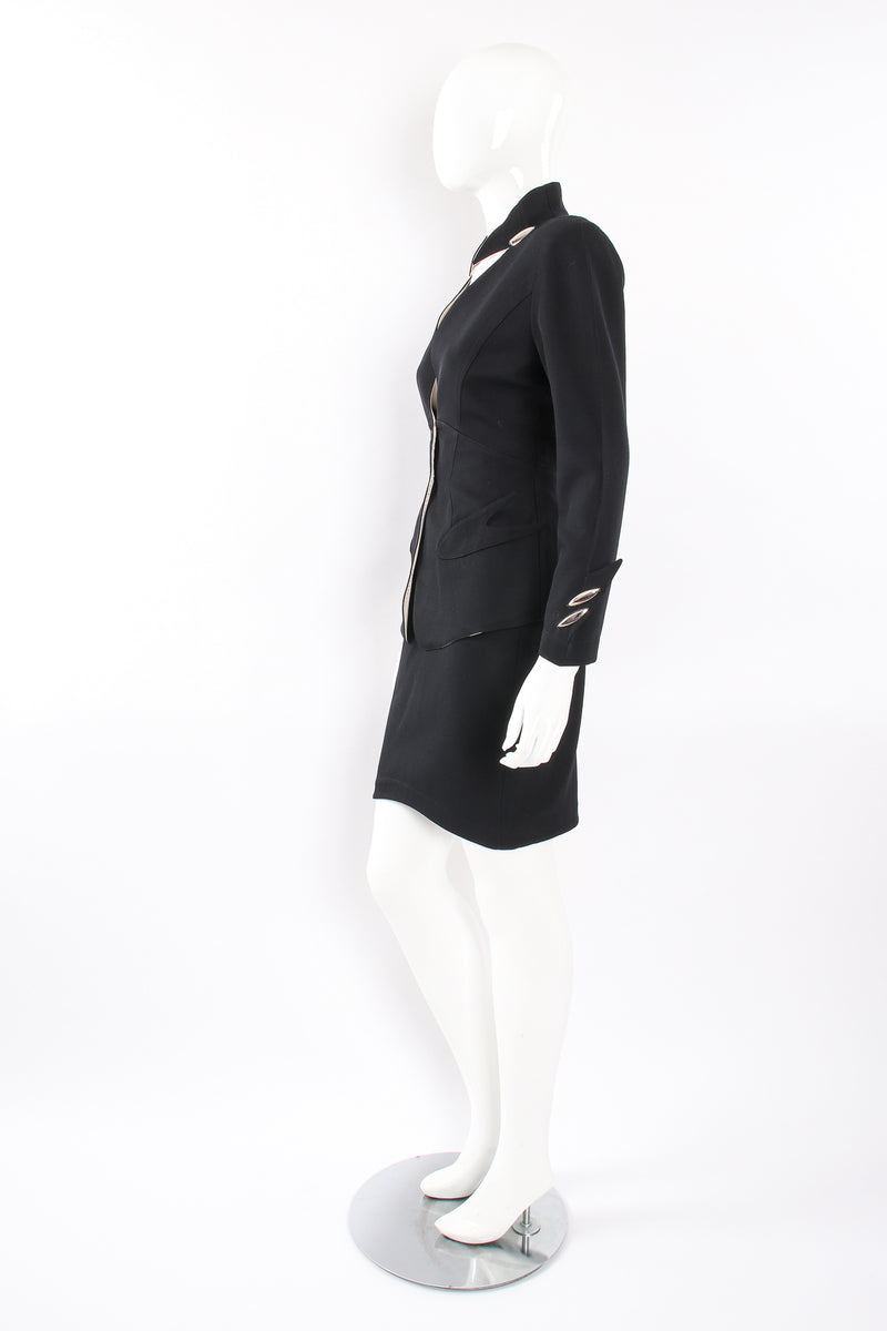 Vintage Thierry Mugler Cutout Collar Jacket & Skirt Set Toxic on Mannequin side at Recess LA