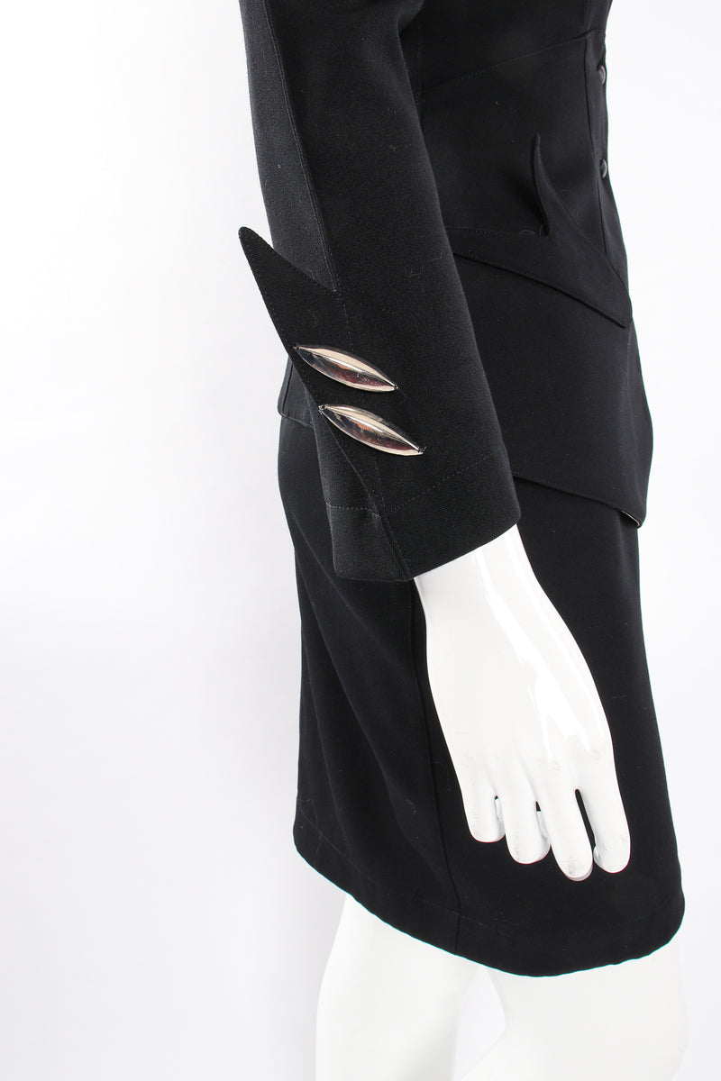 Vintage Thierry Mugler Cutout Collar Jacket & Skirt Set Toxic on Mannequin sleeve detail at Recess